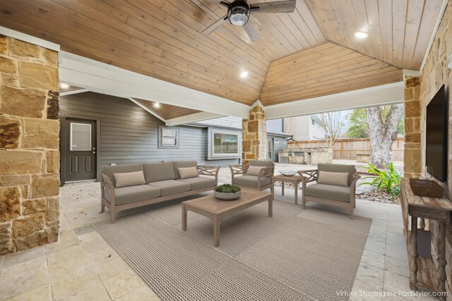 view of patio / terrace featuring ceiling fan and outdoor lounge area