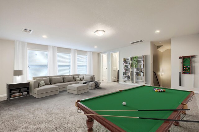 7535 Cypress Pin Oak Dr, Cypress, TX 77433 - recreation room featuring visible vents, pool table, and carpet flooring