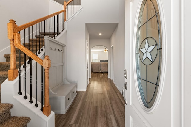 interior space with dark hardwood / wood-style flooring