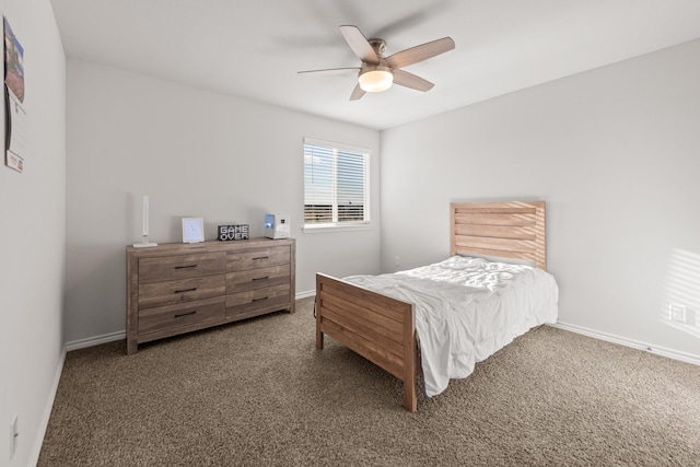 bedroom featuring ceiling fan and carpet flooring