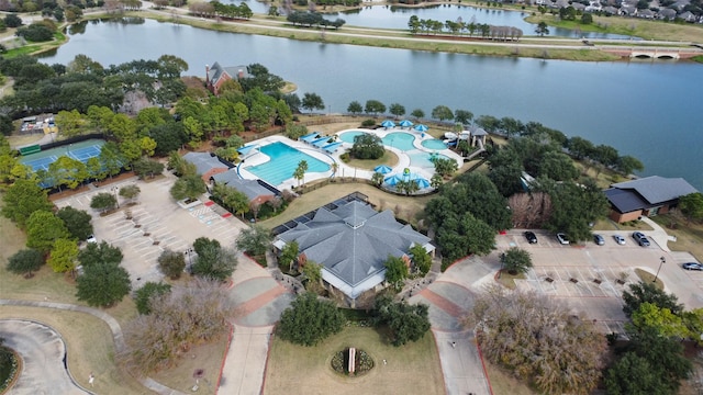 aerial view with a water view