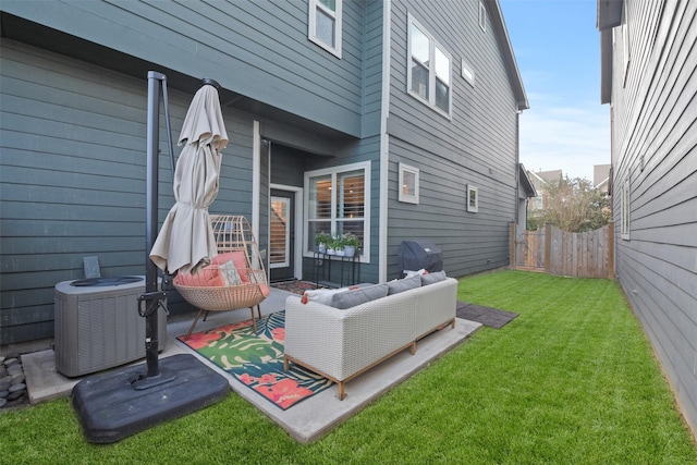 view of patio featuring central air condition unit and outdoor lounge area