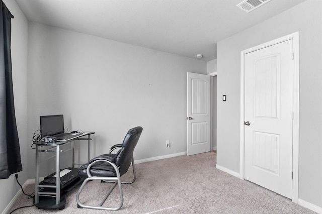 view of carpeted home office