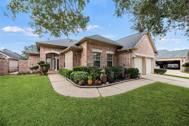 view of front of house featuring a front yard and a garage