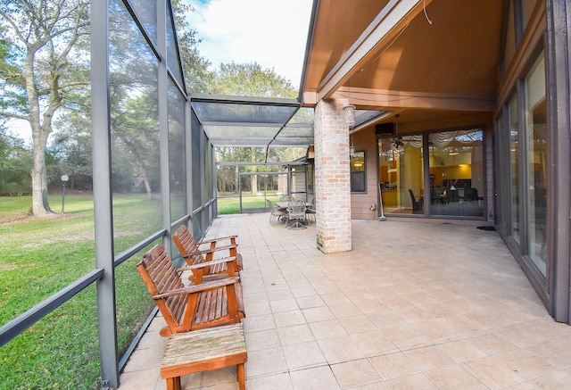 sunroom with ornate columns