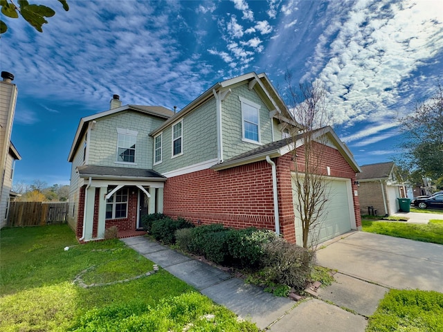 view of front facade featuring a front lawn and a garage