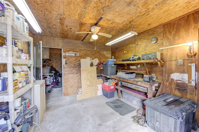 storage area with ceiling fan