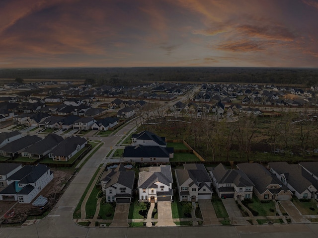 view of aerial view at dusk