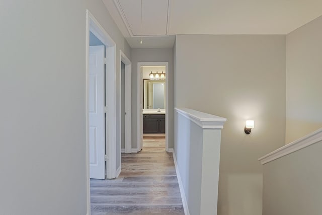 hall featuring light hardwood / wood-style flooring and sink