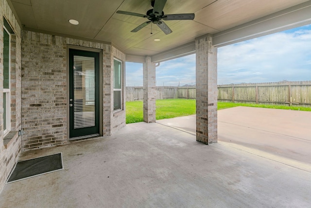 view of patio with ceiling fan