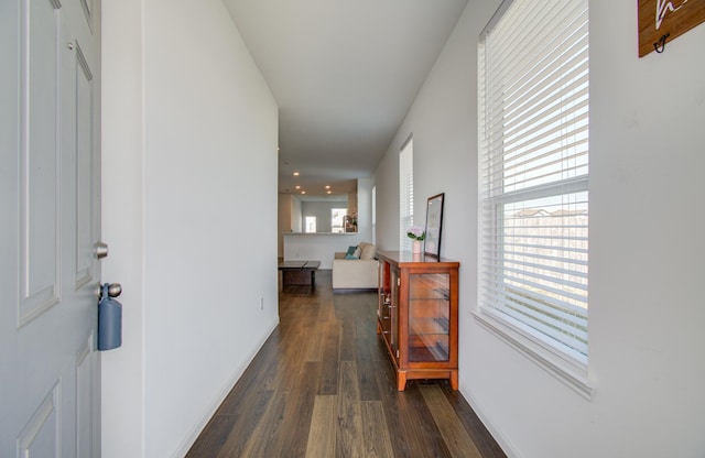 corridor with dark hardwood / wood-style floors