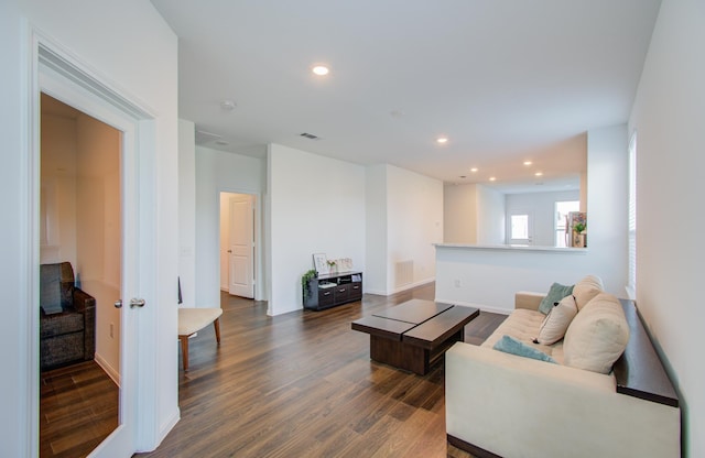 living room featuring dark hardwood / wood-style flooring