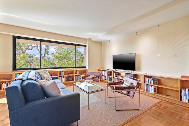 living room with light parquet floors