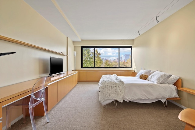 bedroom featuring light colored carpet