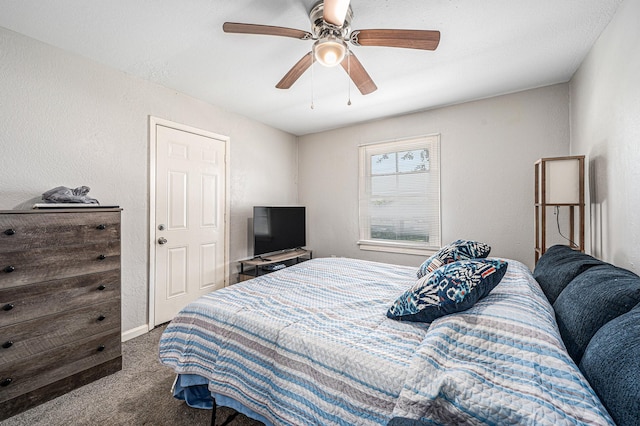 bedroom featuring carpet floors and ceiling fan