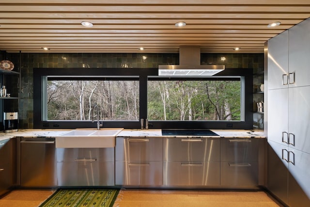 kitchen with sink, wall chimney range hood, and black electric cooktop