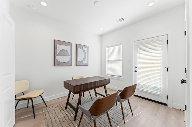 home office featuring light hardwood / wood-style flooring