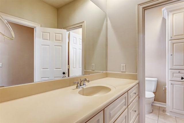 bathroom featuring toilet, tile patterned flooring, and vanity