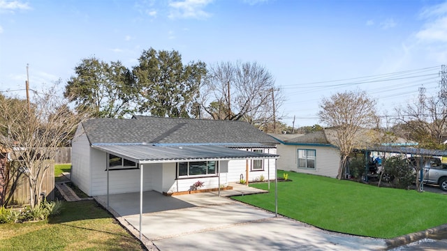 single story home featuring a front yard and a carport