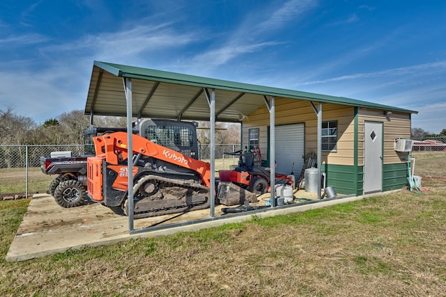 exterior space featuring a lawn and a carport