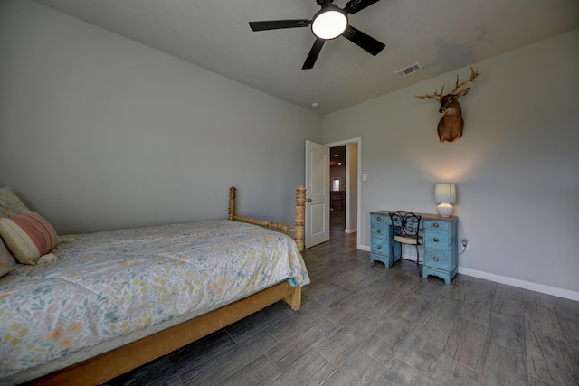 bedroom featuring ceiling fan and hardwood / wood-style floors