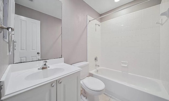 full bathroom featuring shower / tub combination, toilet, tile patterned flooring, and vanity