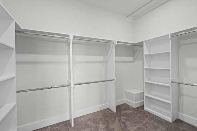 spacious closet featuring dark carpet