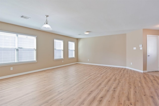 unfurnished room featuring a wealth of natural light and light wood-type flooring