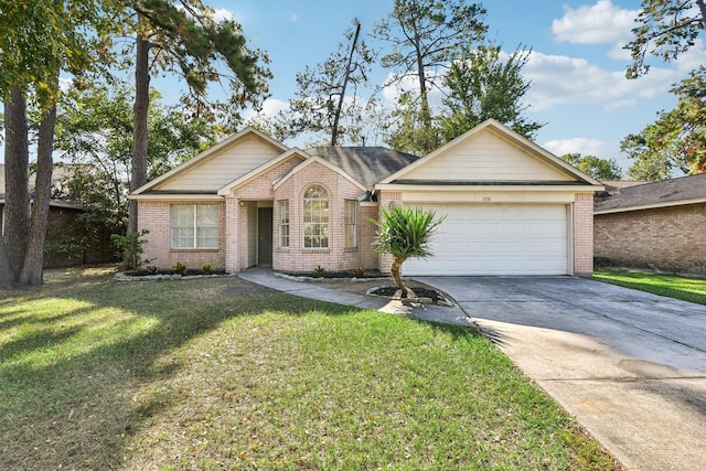 ranch-style house featuring a front yard and a garage