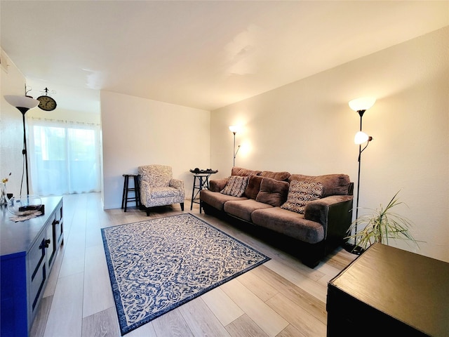 living room with light hardwood / wood-style flooring