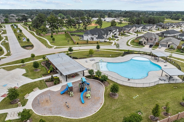 bird's eye view with a residential view