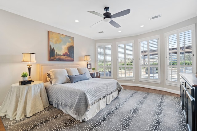 bedroom featuring ceiling fan and wood-type flooring