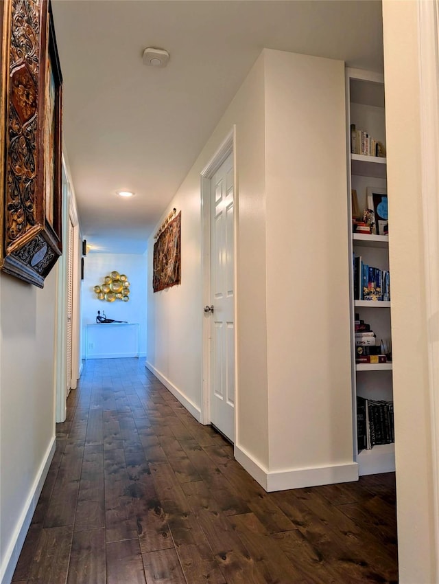 hallway featuring dark wood-type flooring