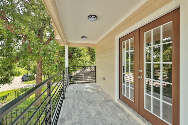 balcony featuring french doors