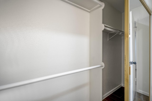 spacious closet with dark hardwood / wood-style flooring