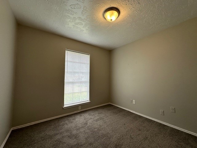 carpeted empty room featuring a textured ceiling