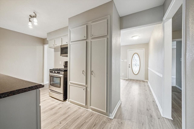 kitchen with light hardwood / wood-style flooring and stainless steel appliances