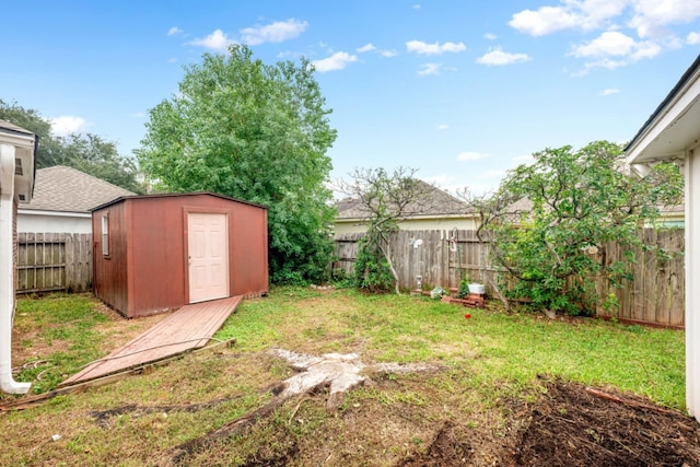 view of yard featuring a shed