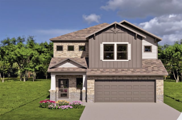 view of front of house with a front lawn and a garage