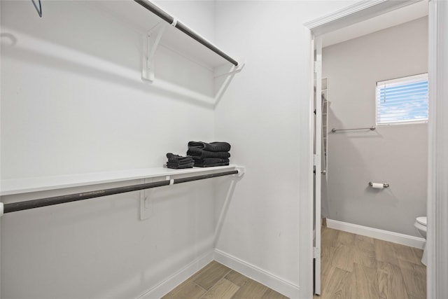 spacious closet featuring light hardwood / wood-style floors