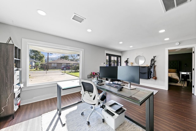 office featuring dark wood-type flooring