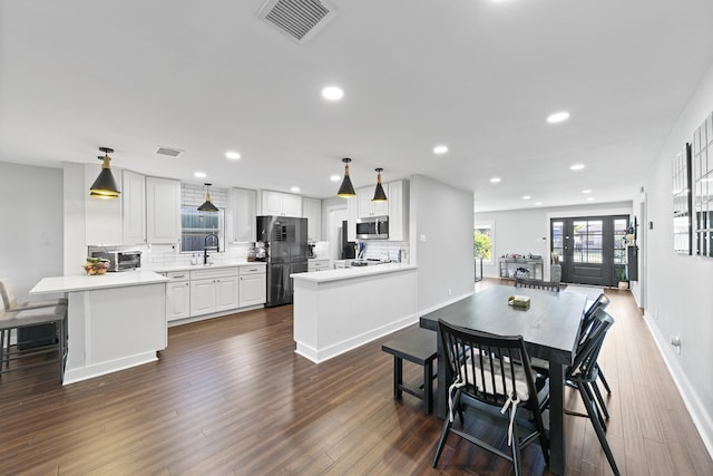 dining room featuring dark hardwood / wood-style flooring and sink