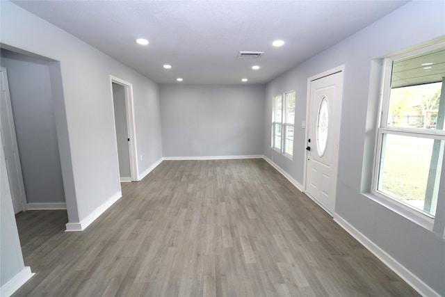 foyer entrance featuring dark hardwood / wood-style floors