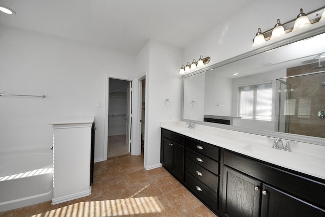 bathroom with walk in shower and vanity