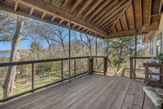 wooden deck with a water view