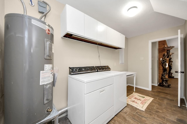 washroom with electric water heater and washing machine and clothes dryer