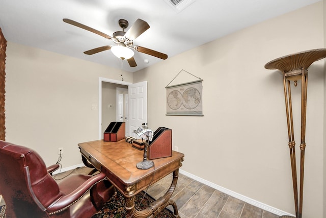 office featuring ceiling fan