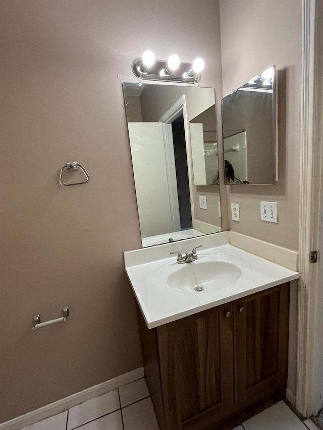 bathroom with vanity and tile patterned floors