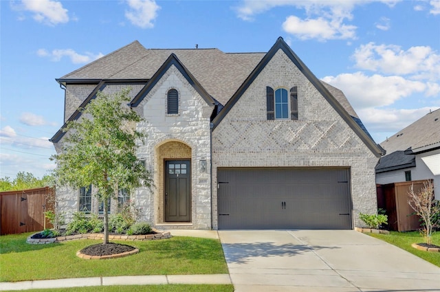 view of front of property featuring a garage and a front yard