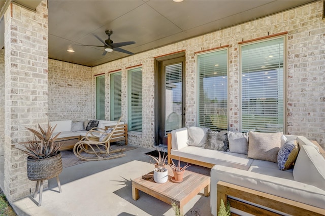 view of patio / terrace featuring an outdoor living space and ceiling fan